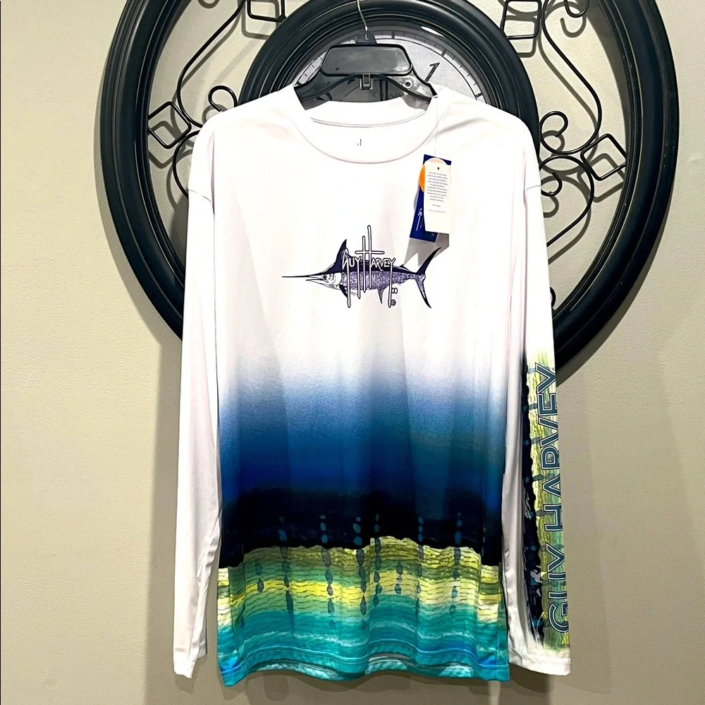 Guy Harvey NWT Men’s Marlin UPF Sun Performance long sleeve shirt size large - Picture 1 of 12